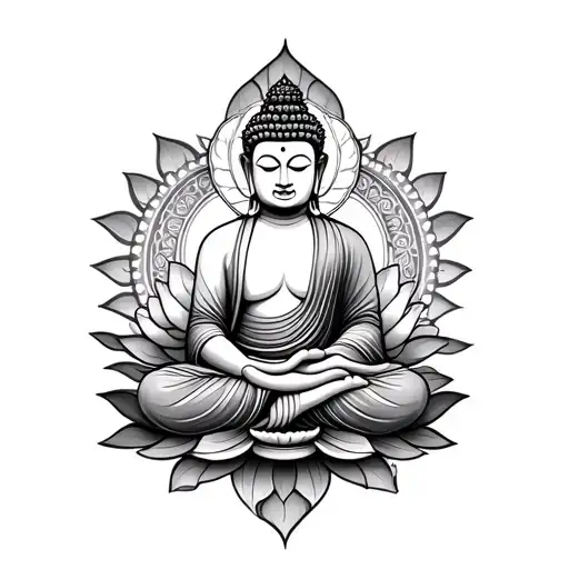 buddah with lotus flower and mandala tattoo design idea