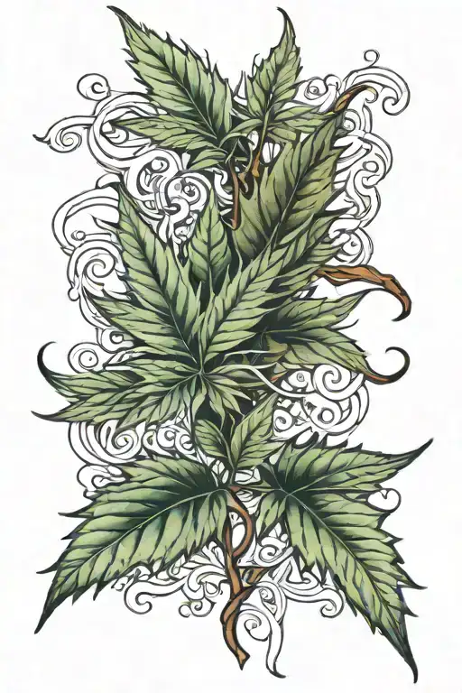 pot leaf intertwined with the name Mary, mom , wow tattoo design idea