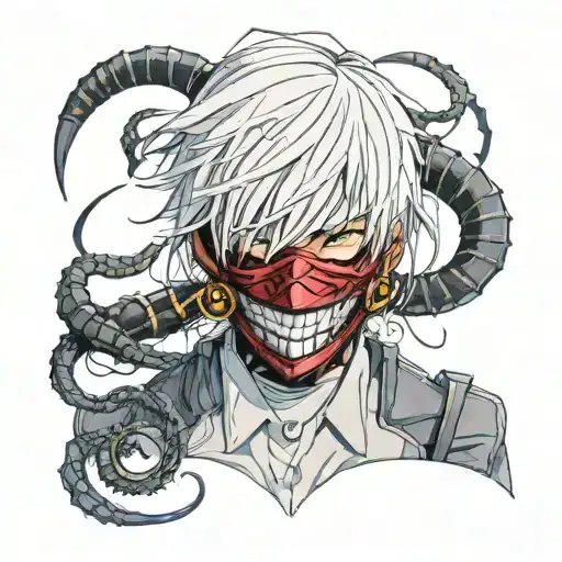 ken kaneki mask and centipede tattoo design idea