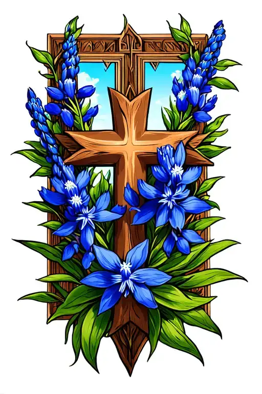 texas cross bluebonnet tattoo design idea