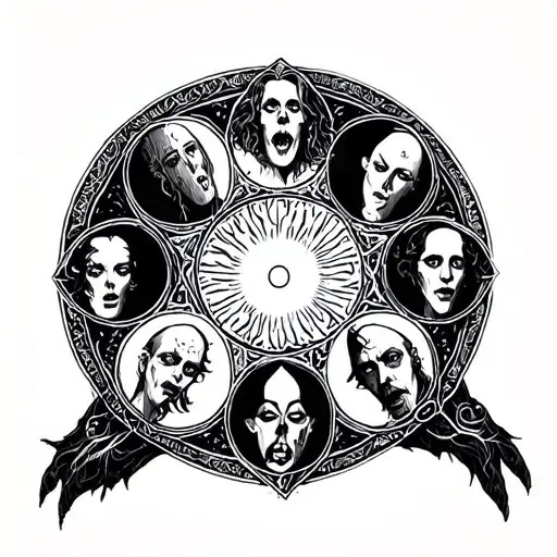 seven deadly sins in a circle shape tattoo design idea