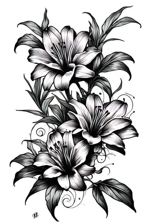 888 and spider lily tattoo design idea