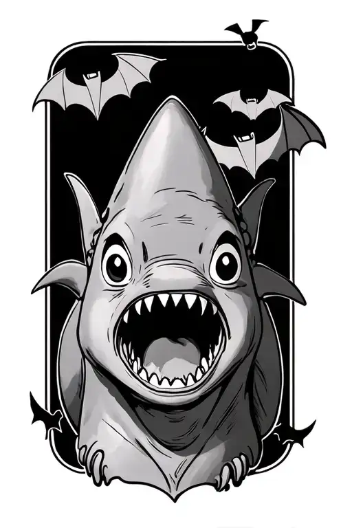 shark fin, scooby doo charm, bats and stitch tattoo design idea