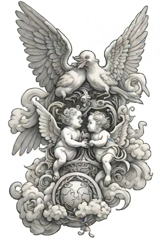 doves clouds baby angels vs demons tattoo design idea