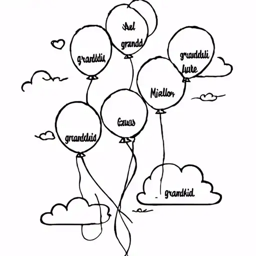 Balloons spelling out the names of each grandkid in the clouds tattoo design idea
