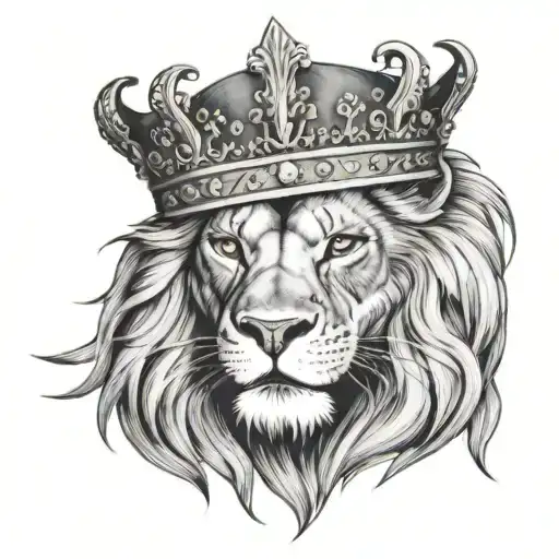 A lion with an injured right eye and wearing a cross-shaped crown. tattoo design idea