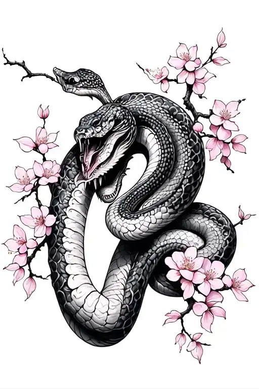 sakura tree with snake tattoo design idea