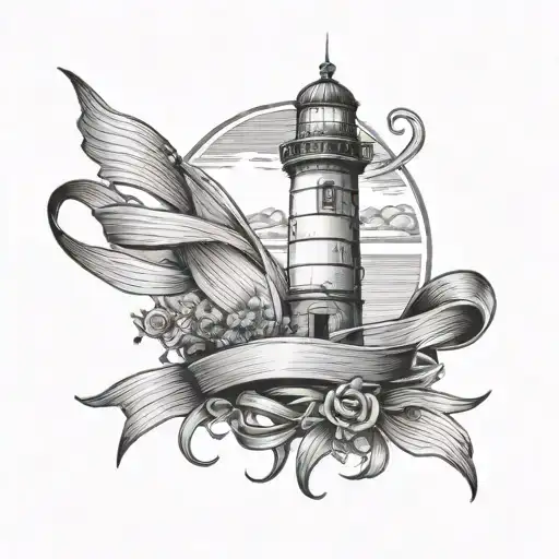 lighthouse with ribbon wrapped tattoo design idea