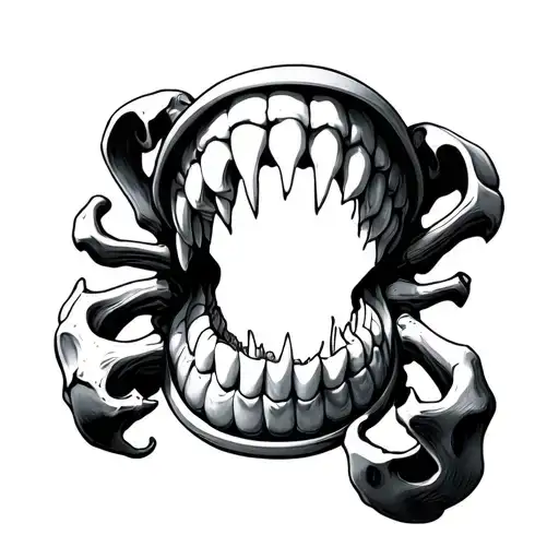string of teeth, canine teeth and bones tattoo design idea