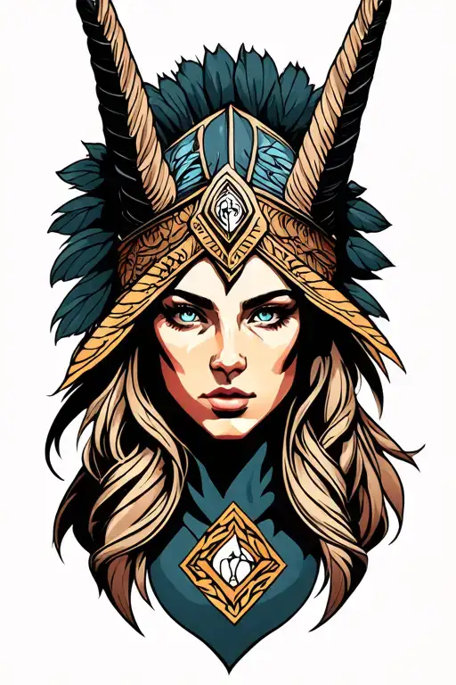 valkyrie head in front tattoo design idea