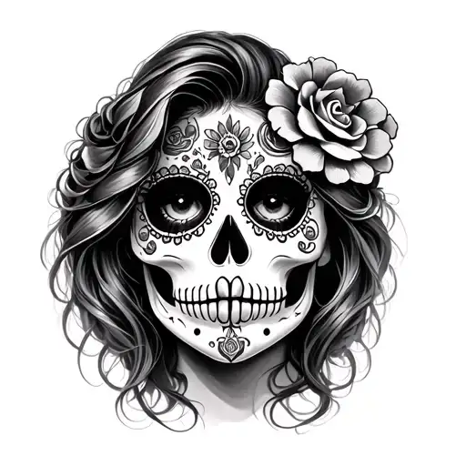 sugar skull woman face tattoo design idea
