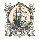 Container ship with a crane behind and a skull and anchor with the text Mutiny tattoo design idea
