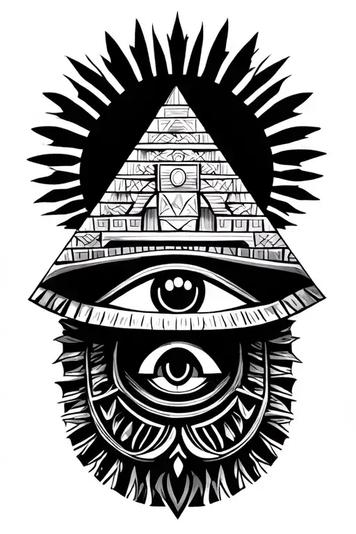 Aztec pyramid with 3rd eye symbol  tattoo design idea