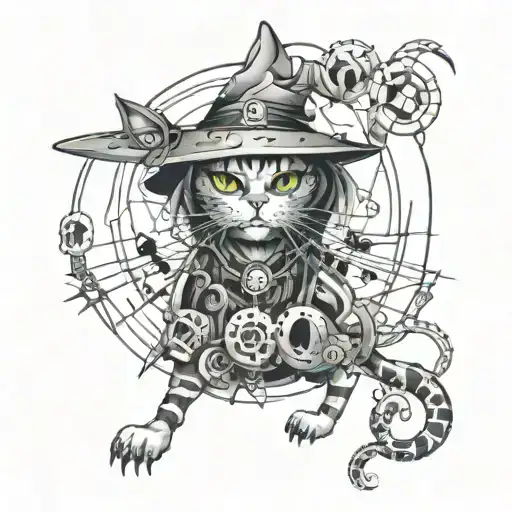 cat + halloween + witch tattoo design idea
