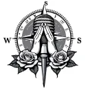 compass, microphone, praying hands, rose tattoo design idea