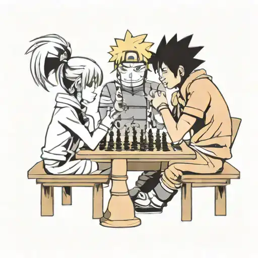 Naruto, Sakura and Sasuke playing chess tattoo design idea