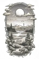 golf landscape tattoo featuring sunset sky tattoo design idea