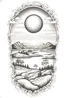 golf landscape tattoo featuring sunset sky tattoo design idea