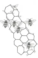 bees flying to the hive oblong tattoo on the back tattoo design idea