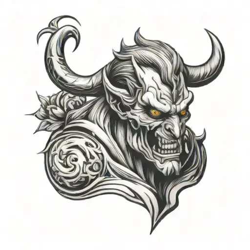 plaster devil with blank eyes tearing open flesh tattoo design idea
