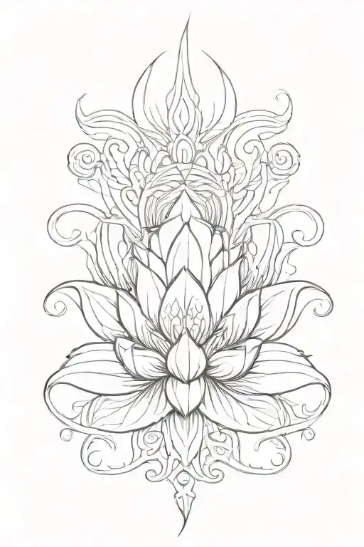 fineline phoenix lotus ohm unalome tattoo design idea