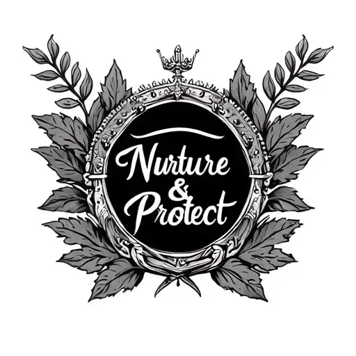 "Nurture & Protect" Roman leaves crown surrounded tattoo design idea