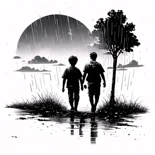 I was thinking you know the lights that come down form the sky when it rains or a sun set . A boy and dad walking to the tattoo design idea