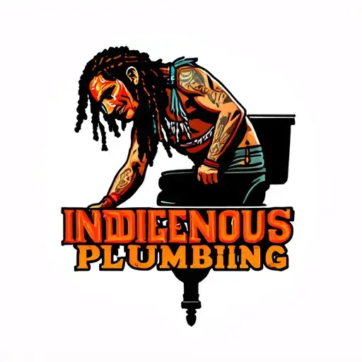 "Indigenous Plumbing " dreadlock painted face Native American plumber working on toilet tattoo design idea