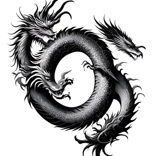 simple Chinese dragon and Phoenix yin and yang tattoo design idea