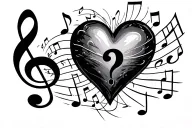 Semicolon in heart surrounded by music notes floating tattoo design idea