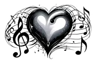 Semicolon in heart surrounded by music notes floating tattoo design idea
