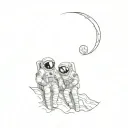 two astronauts sitting in an embrace on the moon tattoo design idea