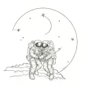 two astronauts sitting in an embrace on the moon tattoo design idea