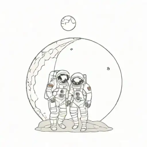 two astronauts sitting in an embrace on the moon tattoo design idea