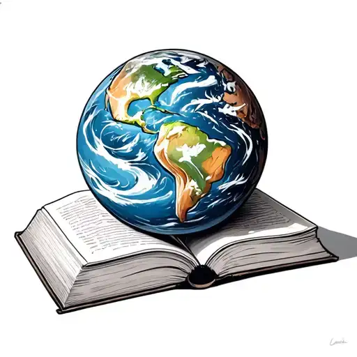 an open book with the earth sitting on top tattoo design idea