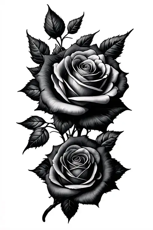 two roses with leaves and spines and dark roses starting from the top of the shoulder going down till the elbow tattoo design idea