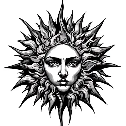 powerful sun with leadership and strength tattoo design idea