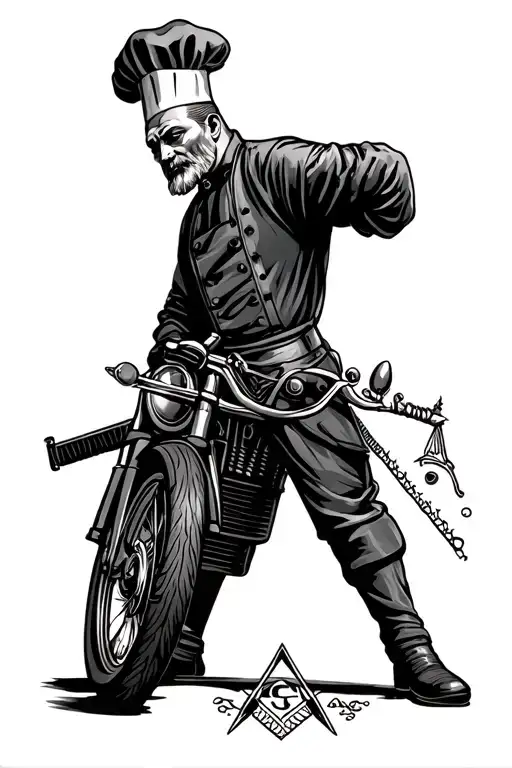 Freemason, chef, motorcycle tattoo design idea