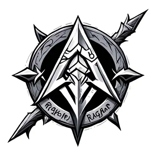 valknut symbol with Ragnar written under tattoo design idea