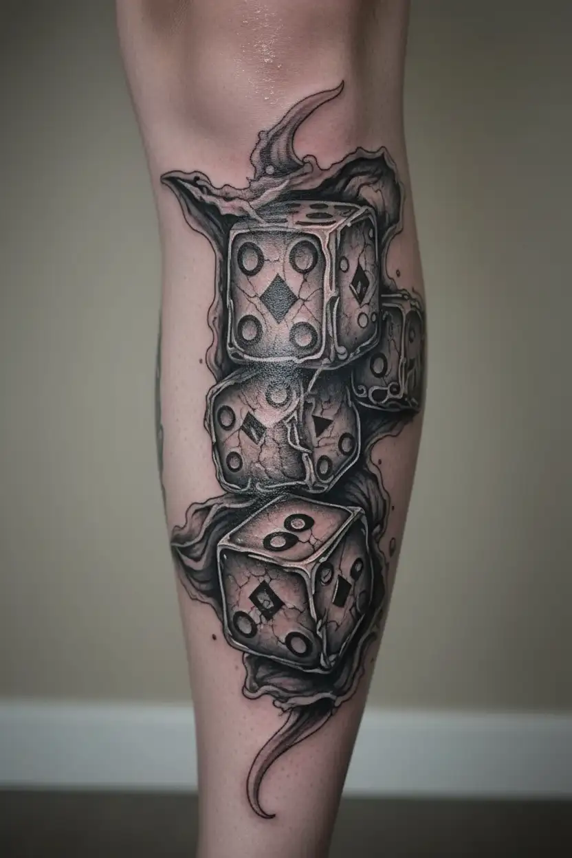 dice with the numbers 1 and 5 blessed on the hand  tattoo design idea