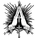 create an outer forearm tattoo in which displays praying hands that’s holding a cross necklace and says ”faith over fear tattoo design idea