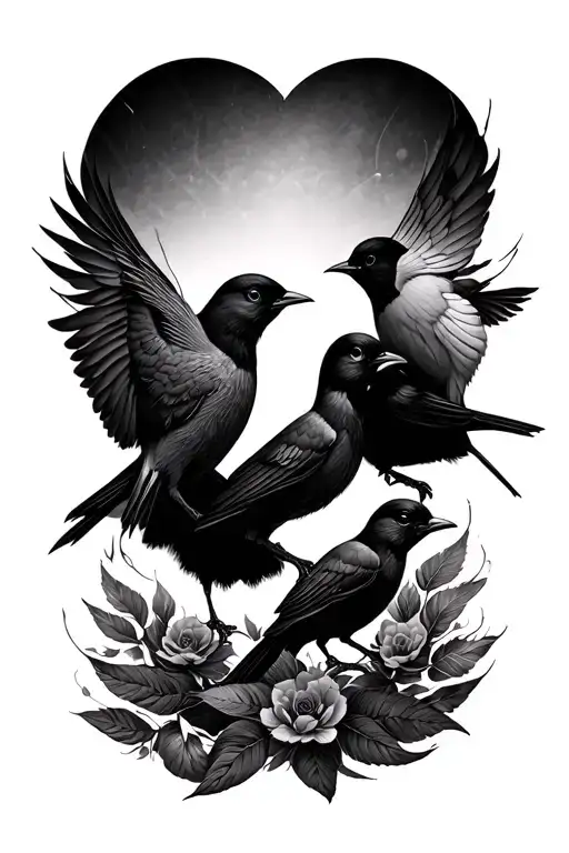 forearm left, blackwork. three graceful birds (representing my children) are arranged around the circumference of the fo tattoo design idea