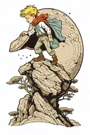 The Little Prince standing on a rock being pushed up a mountain by Sisyphus  tattoo design idea