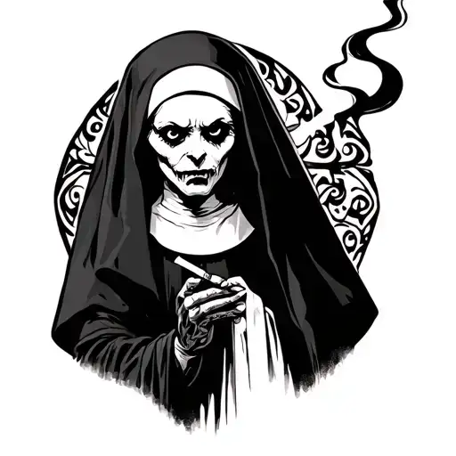 evil nun smoking a cigarette tattoo design idea