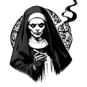 evil nun smoking a cigarette tattoo design idea