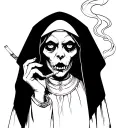 evil nun smoking a cigarette tattoo design idea