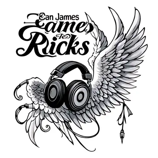 "Edan James Ricks" dj headset on angel wings tattoo design idea