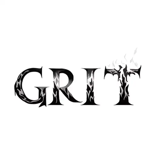 word GRIT spelled out to form mountain path, fire, clarity, perseverance incorporated tattoo design idea