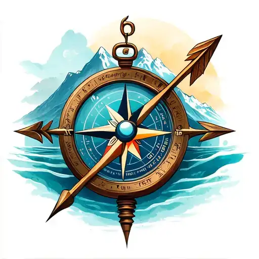 mountain and ocean traveller compass with an arrow ok forearm  tattoo design idea