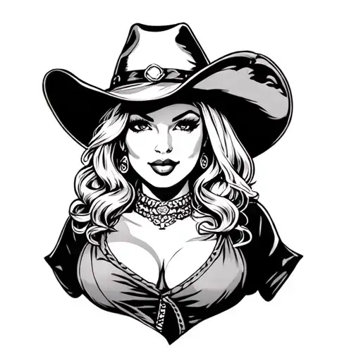 American traditional blonde cowgirl pinup black and white like sailor Jerry  tattoo design idea